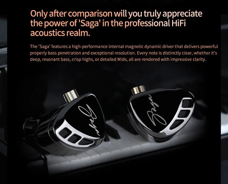 KZ Saga Inear HiFi Earphones Dynamic Tunable Balanced Armature Headphones 3.5mm Detachable Cable Monitor Noise Reduction Earbuds