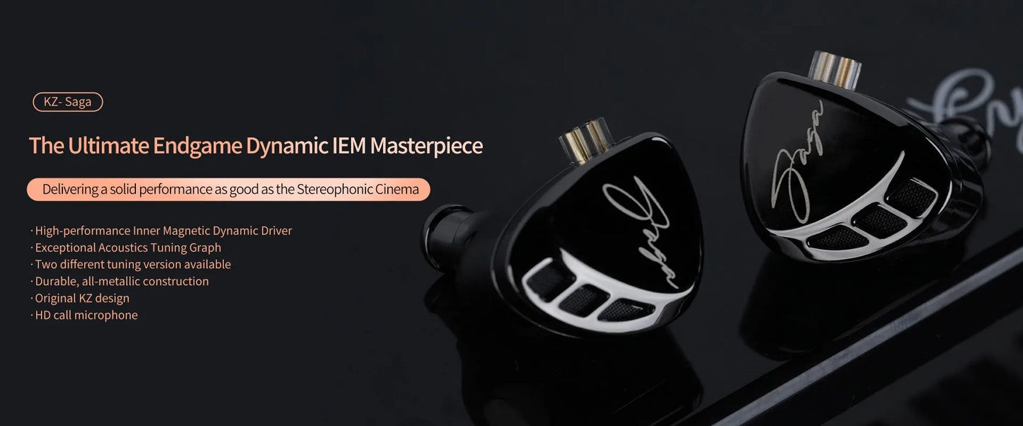 KZ Saga Inear HiFi Earphones Dynamic Tunable Balanced Armature Headphones 3.5mm Detachable Cable Monitor Noise Reduction Earbuds