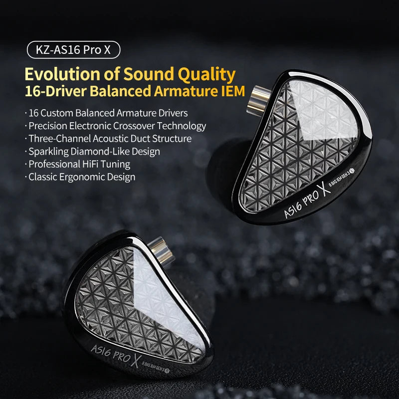 KZ AS16 PRO X in-ear headphones 8 balanced armature headphones three-channel acoustic duct structure HiFi headphones