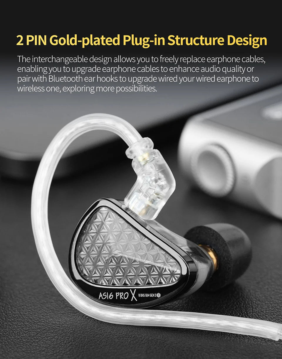 KZ AS16 PRO X in-ear headphones 8 balanced armature headphones three-channel acoustic duct structure HiFi headphones