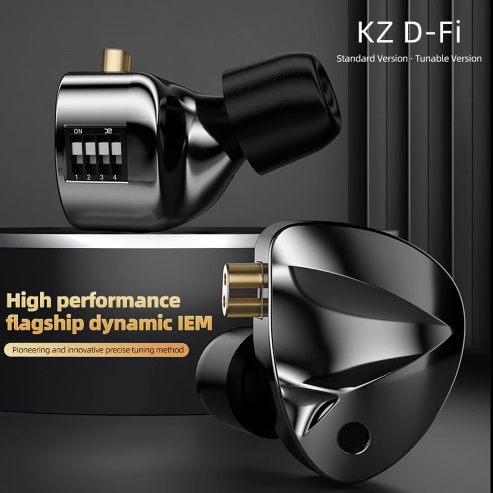 KZ D-Fi Wired Headphones 4-Level CustomizableTuning Switch HiFi Bass Earphone Dynamic In-Ear Monitor Earbuds 3D Stereo Headset