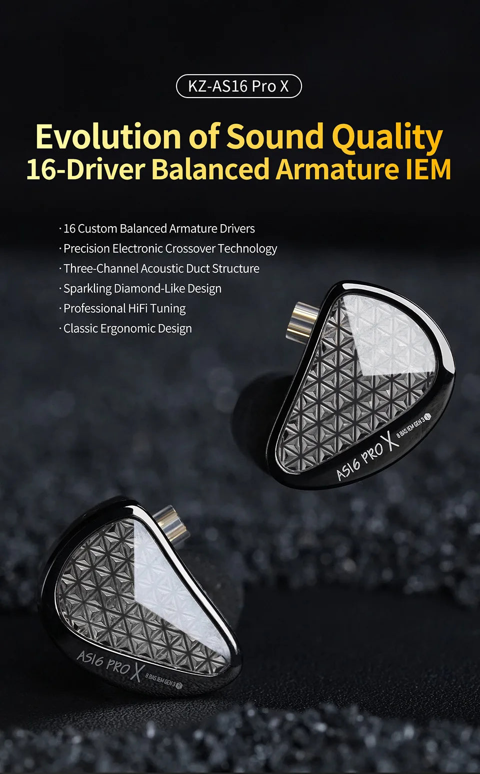 KZ AS16 PRO X in-ear headphones 8 balanced armature headphones three-channel acoustic duct structure HiFi headphones