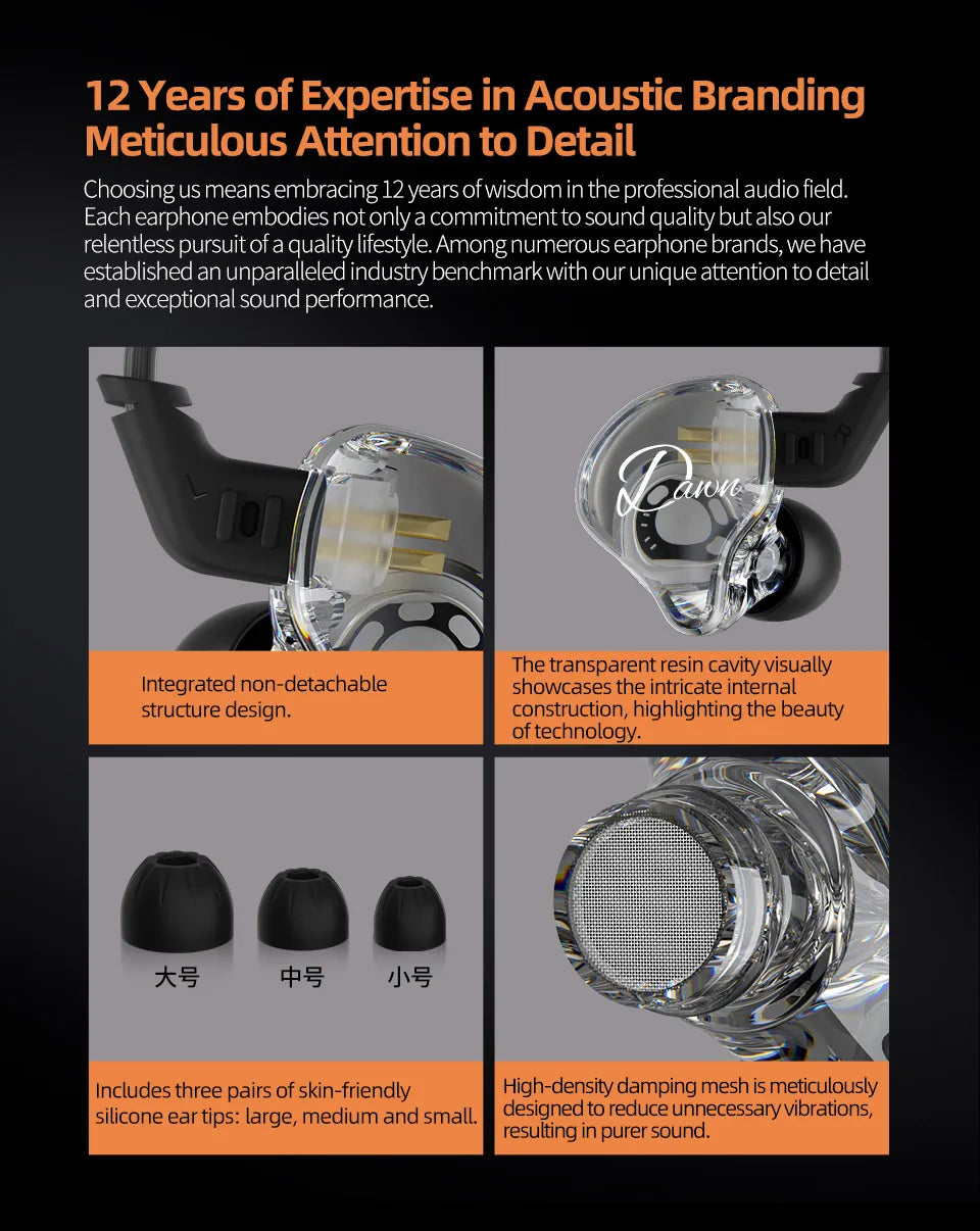 KZ Dawn 10mm Large-Diameter Dynamic Driver Unit In-ear Earphones Hifi Monitor Sound Quality Earbud Silver-plated/OFC Flat Cable