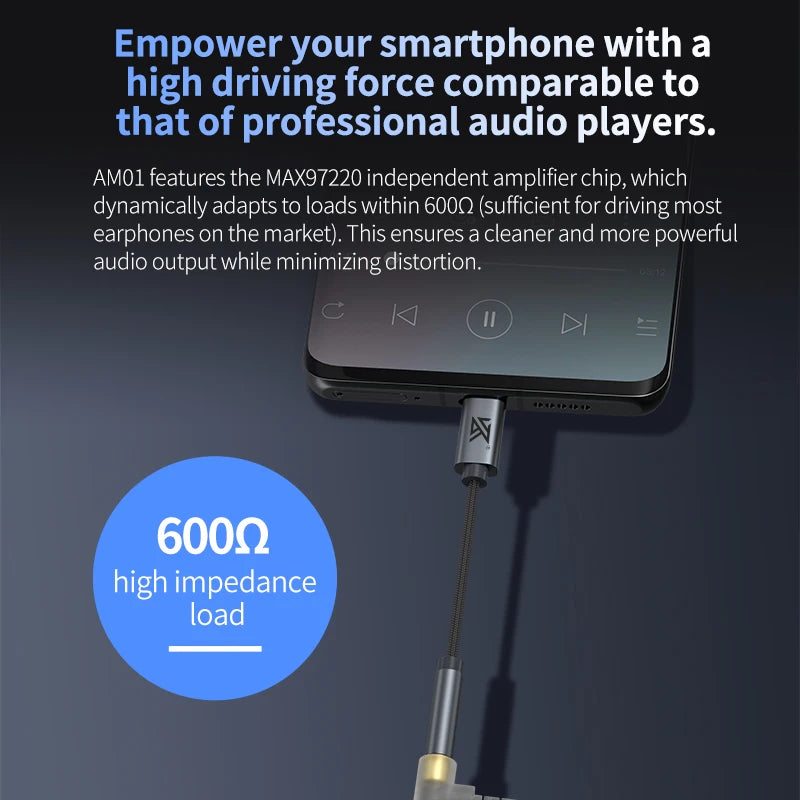 KZ AM01 Type-C audio adapter for 3.5 mm 32-bit/384 kHz Hi-Fi DAC + amplifier IC dual-chip headphone audio cable
