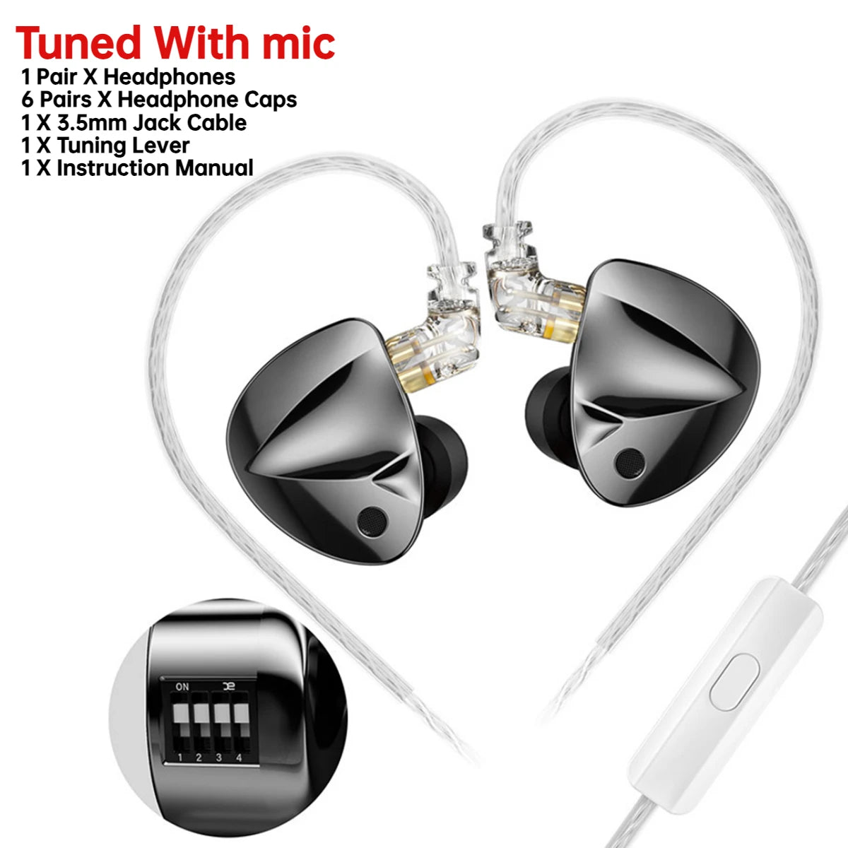 KZ D-Fi Wired Headphones 4-Level CustomizableTuning Switch HiFi Bass Earphone Dynamic In-Ear Monitor Earbuds 3D Stereo Headset