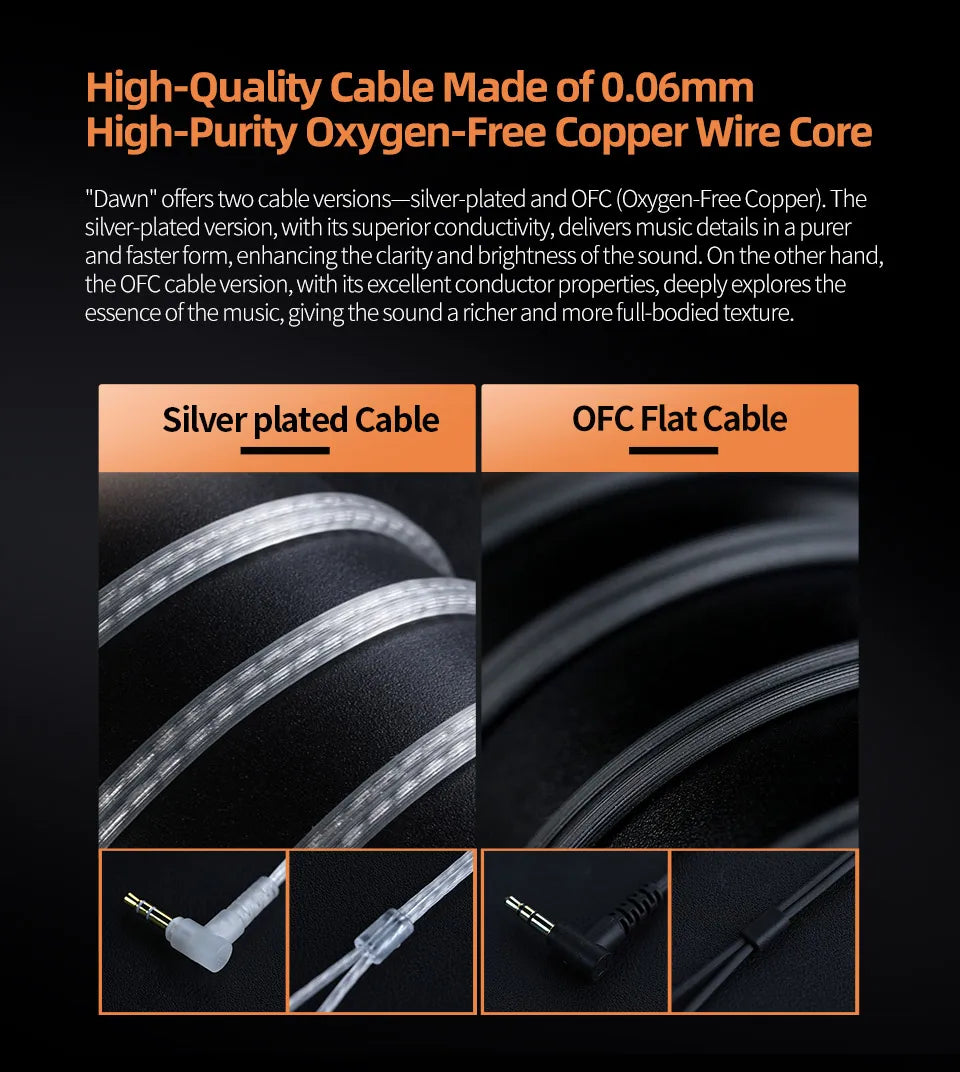 KZ Dawn 10mm Large-Diameter Dynamic Driver Unit In-ear Earphones Hifi Monitor Sound Quality Earbud Silver-plated/OFC Flat Cable