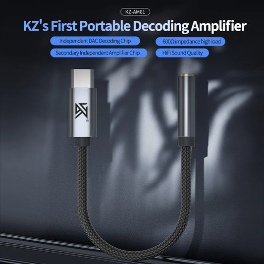 KZ AM01 Type-C audio adapter for 3.5 mm 32-bit/384 kHz Hi-Fi DAC + amplifier IC dual-chip headphone audio cable