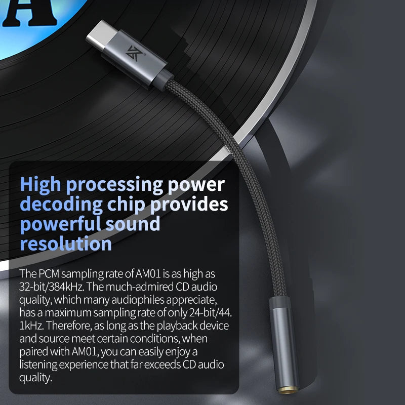 KZ AM01 Type-C audio adapter for 3.5 mm 32-bit/384 kHz Hi-Fi DAC + amplifier IC dual-chip headphone audio cable