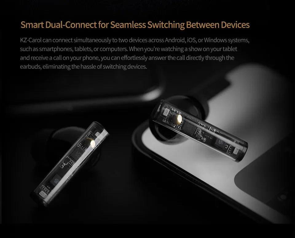 KZ Carol TWS - Bluetooth 5.3, 6 micrófonos, cancelación activa de ruido, sonido HiFi