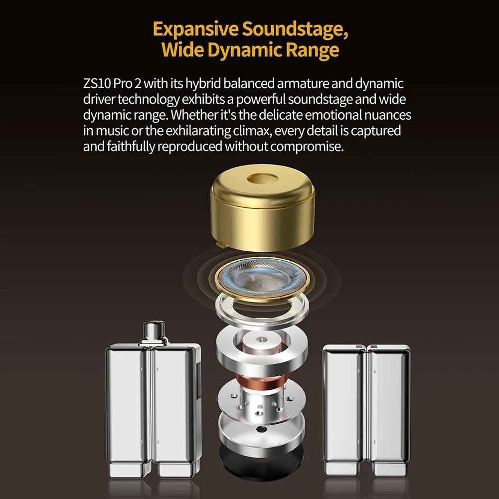 KZ ZS10 Pro 2 HIFI Bass Metal Earphone 4BA+1DD Dynamic Driver Earbud Wired Headset Noise Cancelling Sport Gaming Music Headphone