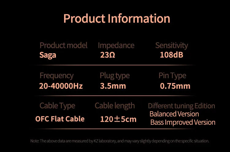 KZ Saga Inear HiFi Earphones Dynamic Tunable Balanced Armature Headphones 3.5mm Detachable Cable Monitor Noise Reduction Earbuds