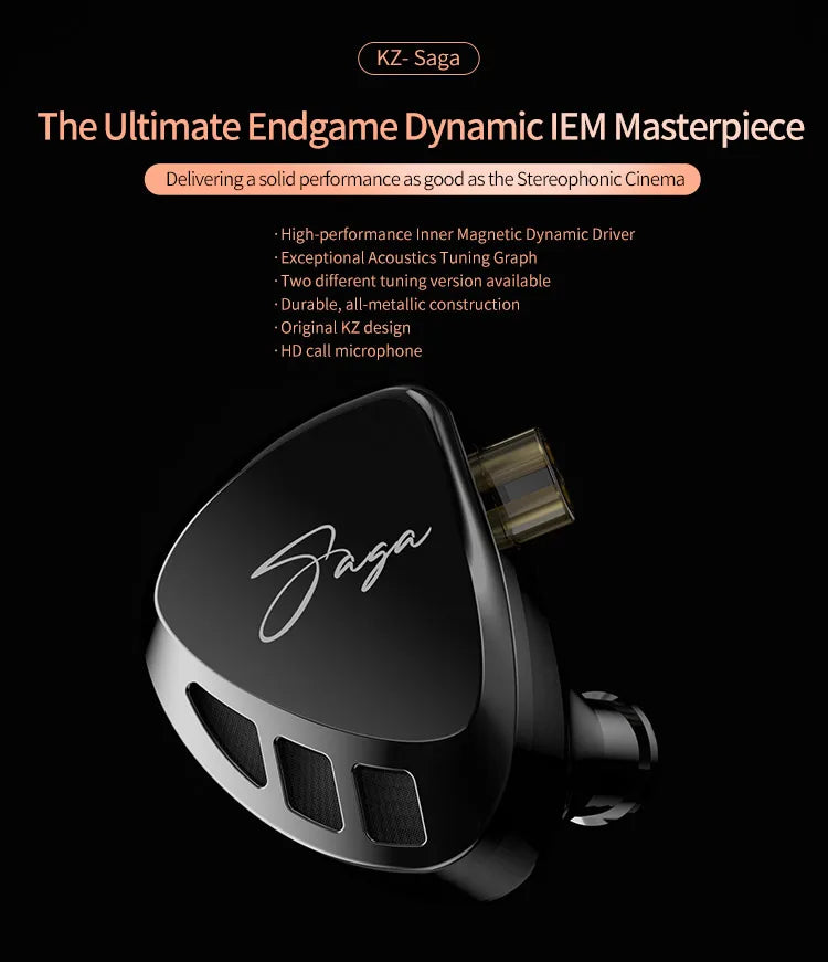 KZ Saga Inear HiFi Earphones Dynamic Tunable Balanced Armature Headphones 3.5mm Detachable Cable Monitor Noise Reduction Earbuds