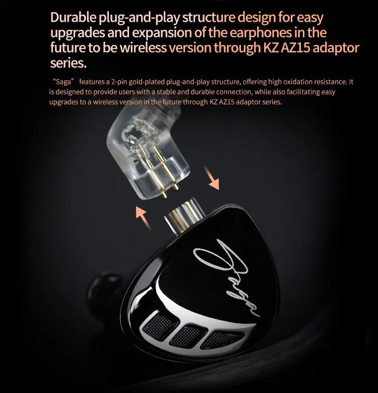 KZ Saga Inear HiFi Earphones Dynamic Tunable Balanced Armature Headphones 3.5mm Detachable Cable Monitor Noise Reduction Earbuds