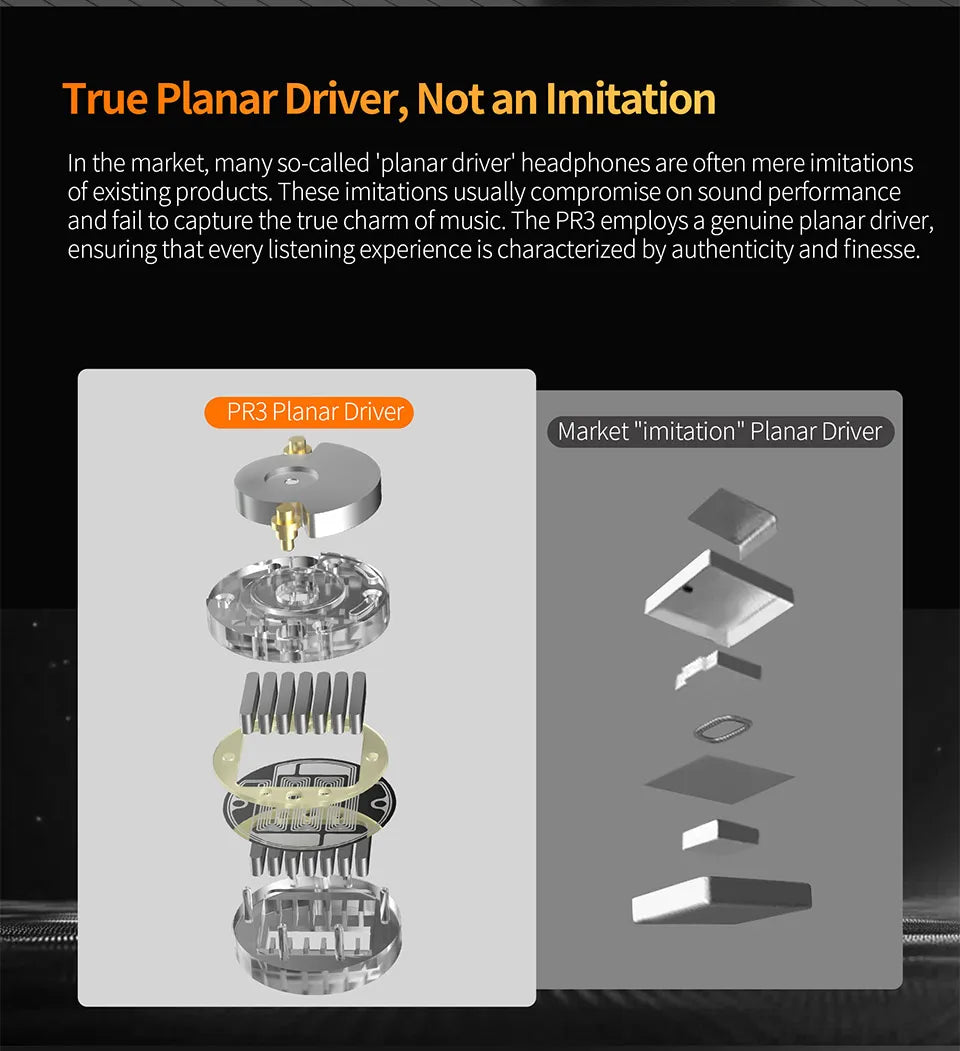 KZ PR3 In Ear 13.2MM Planar Driver Wired Earphones HiFi Bass Monitor Earbuds Sport Wired Headset