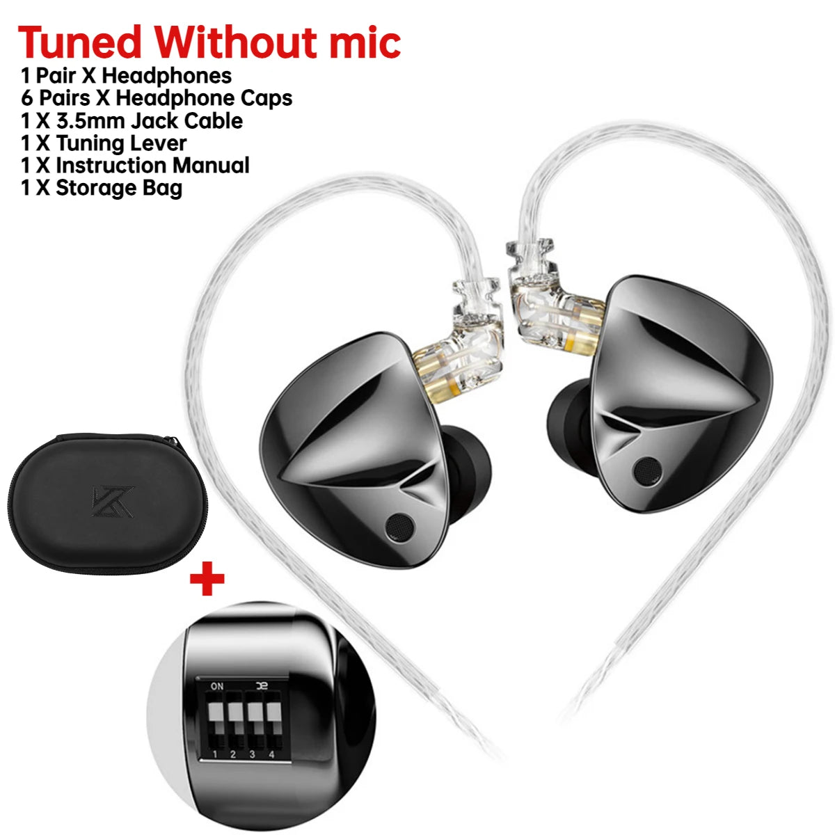 KZ D-Fi Wired Headphones 4-Level CustomizableTuning Switch HiFi Bass Earphone Dynamic In-Ear Monitor Earbuds 3D Stereo Headset