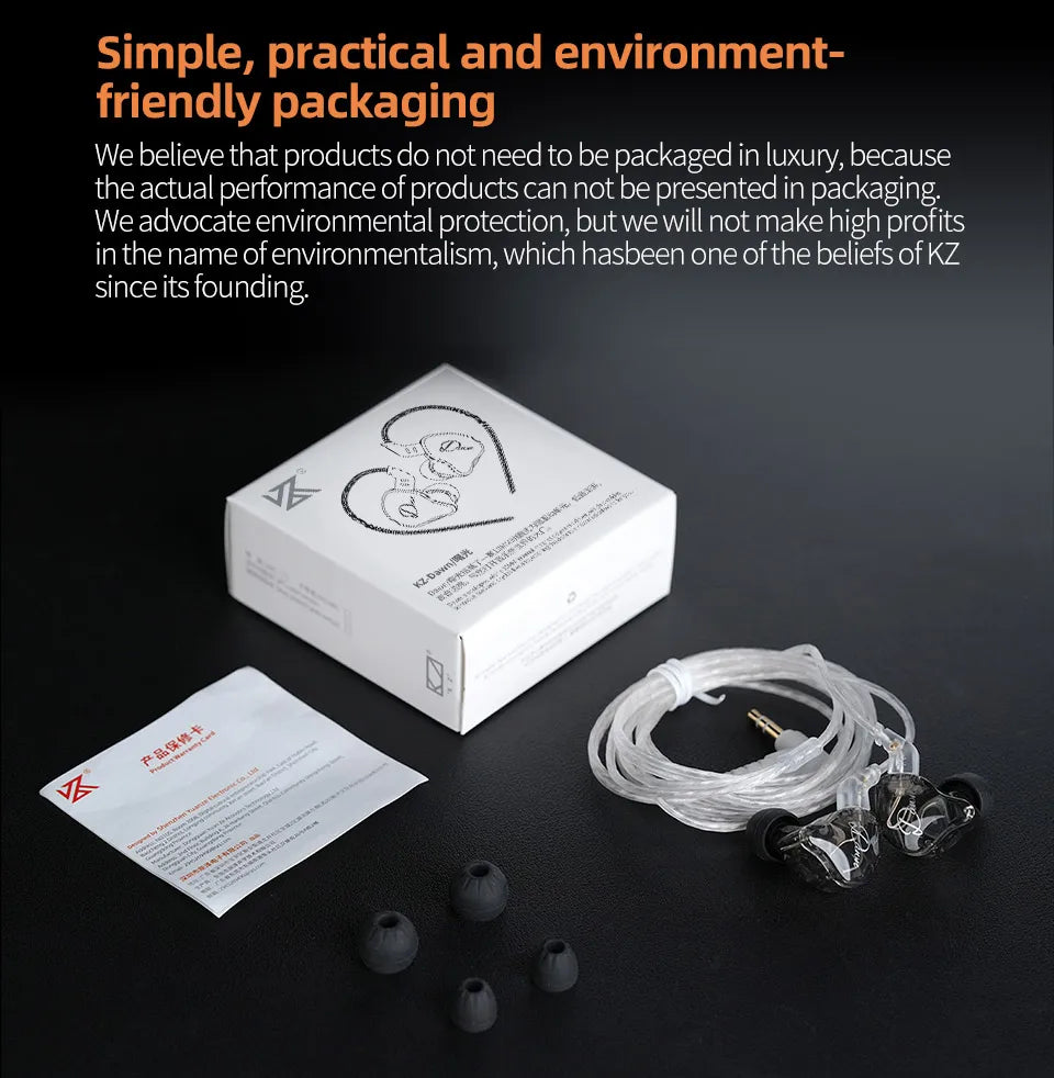 KZ Dawn 10mm Large-Diameter Dynamic Driver Unit In-ear Earphones Hifi Monitor Sound Quality Earbud Silver-plated/OFC Flat Cable