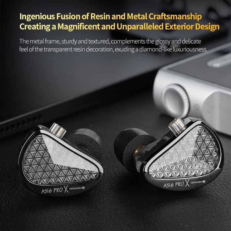KZ AS16 PRO X in-ear headphones 8 balanced armature headphones three-channel acoustic duct structure HiFi headphones