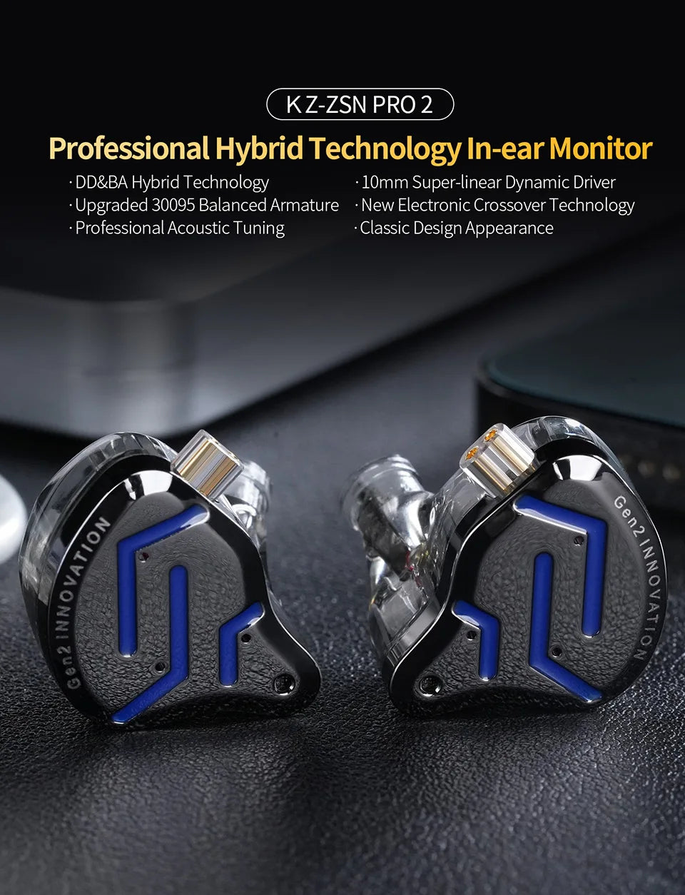 KZ ZSN Pro 2 1BA+1DD Hybrid Driver In Ear Earphone HIFI Bass Earbuds Metal Monitor Earphone Sport Headset  Interchangeable earph