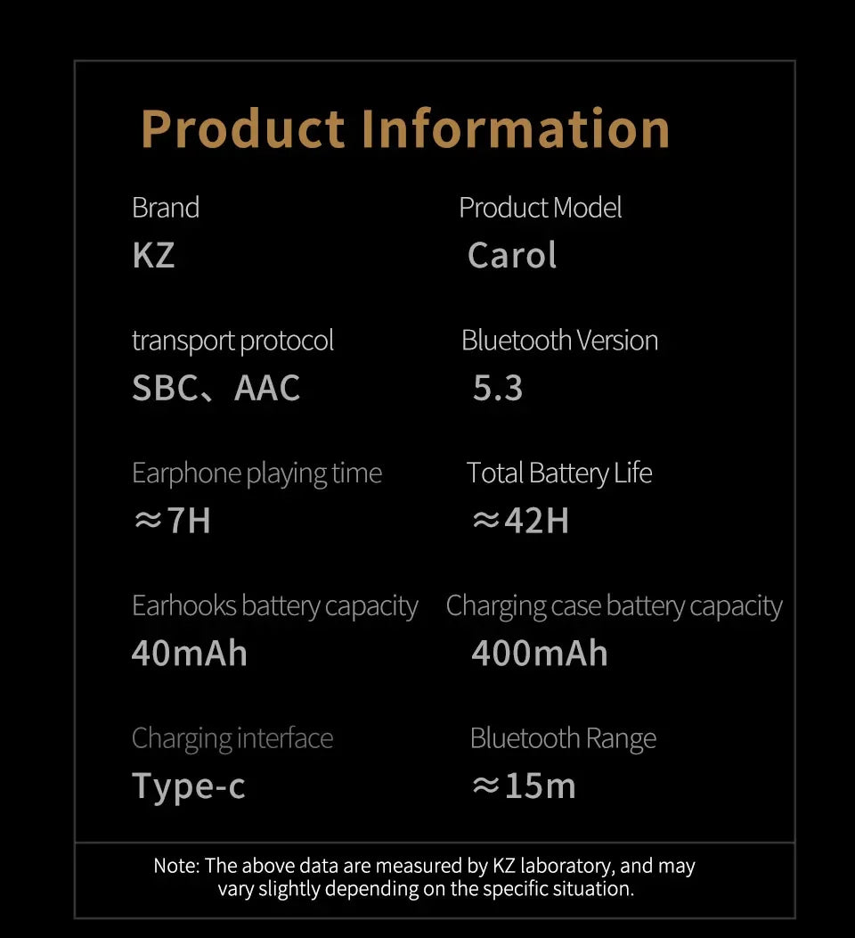 KZ Carol TWS - Bluetooth 5.3, 6 micrófonos, cancelación activa de ruido, sonido HiFi