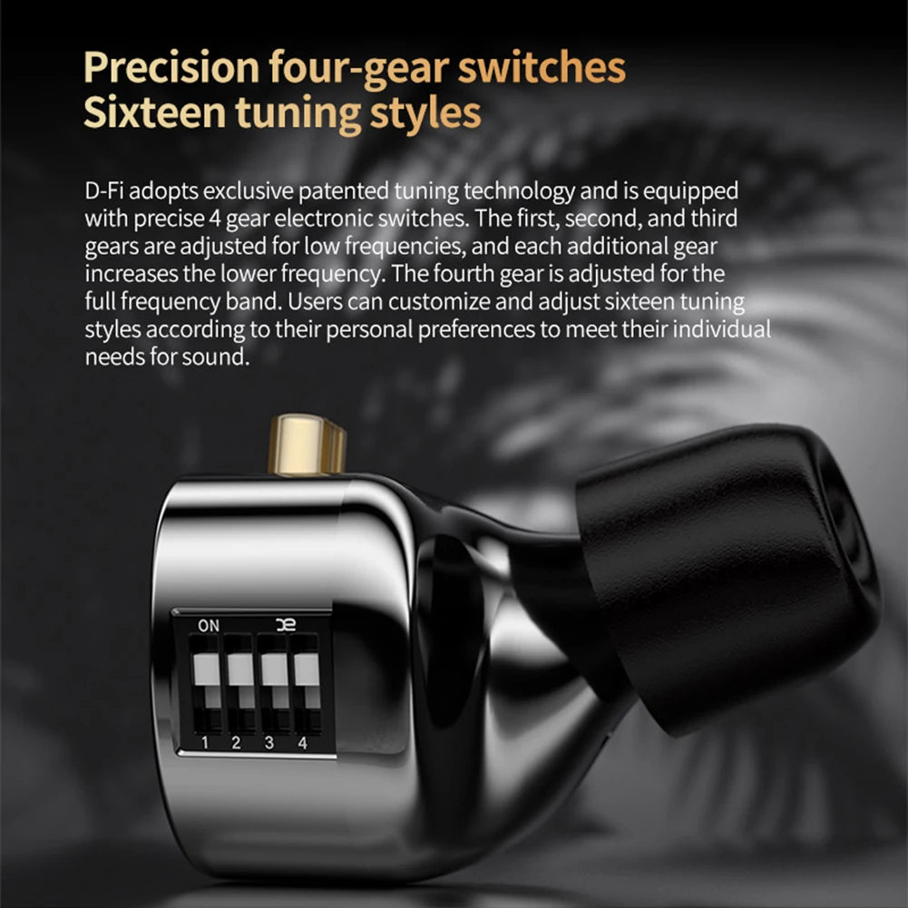 KZ D-Fi Wired Headphones 4-Level CustomizableTuning Switch HiFi Bass Earphone Dynamic In-Ear Monitor Earbuds 3D Stereo Headset
