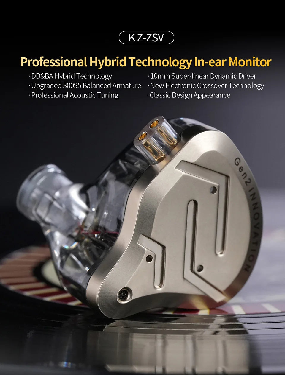 KZ ZSN Pro 2 1BA+1DD Hybrid Driver In Ear Earphone HIFI Bass Earbuds Metal Monitor Earphone Sport Headset  Interchangeable earph