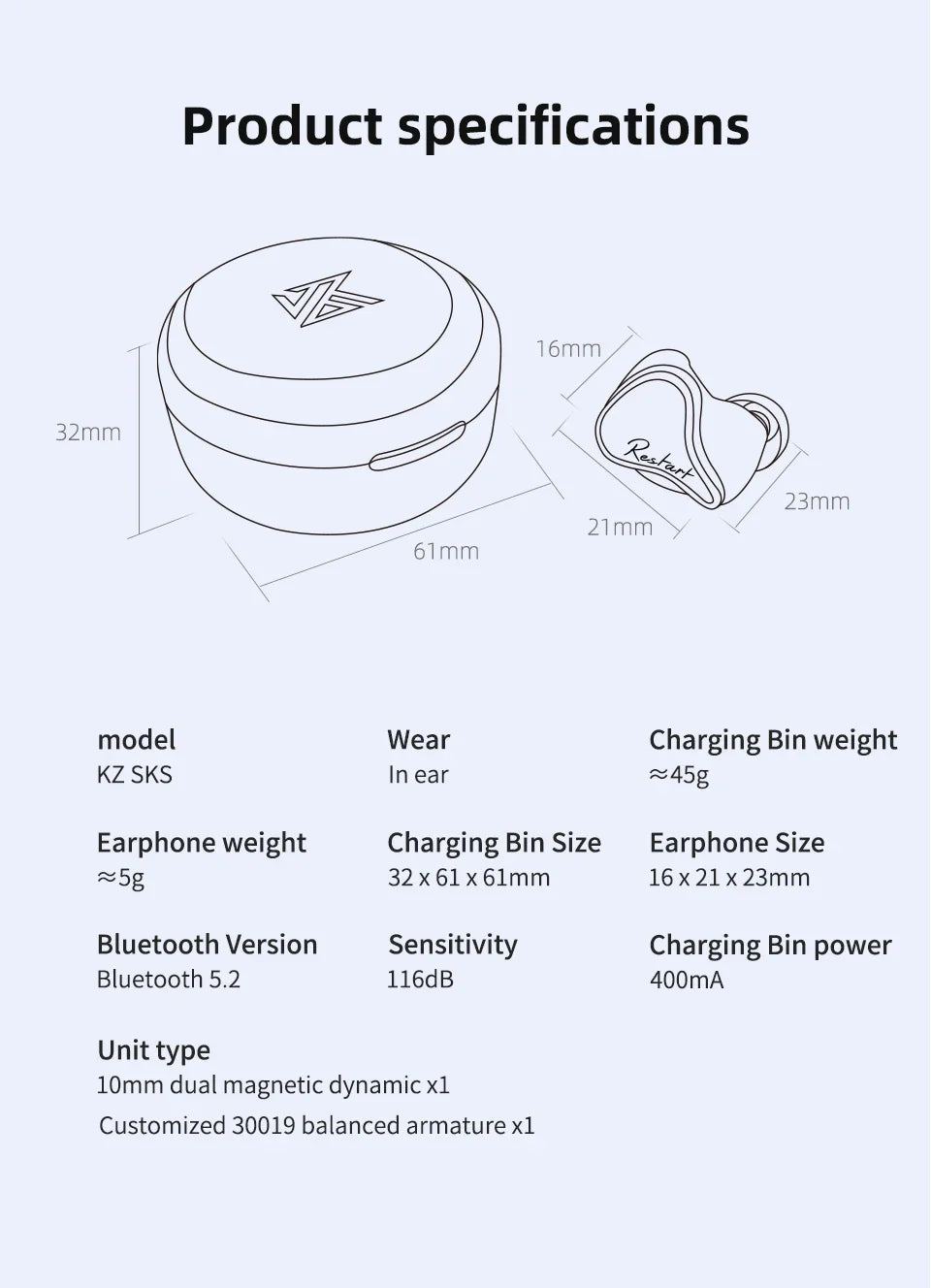 KZ SKS TWS 5.2 Bluetooth Headphone 1DD 1BA Hybrid Earphones Noise Touch Control Cancelling Sport Game Headset KZ SA08PRO VXSPRO