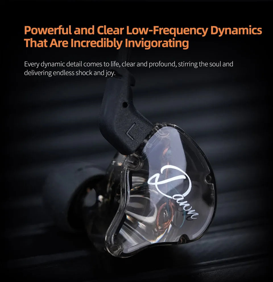 KZ Dawn 10mm Large-Diameter Dynamic Driver Unit In-ear Earphones Hifi Monitor Sound Quality Earbud Silver-plated/OFC Flat Cable