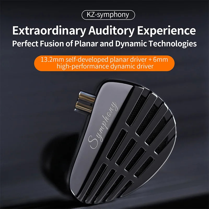 KZ Symphony in Ear Headphones Hybrid 13.2mm Self-developed Planar Driver Wired HIFI Audiophile Earphones DJ Gaming Music Headset