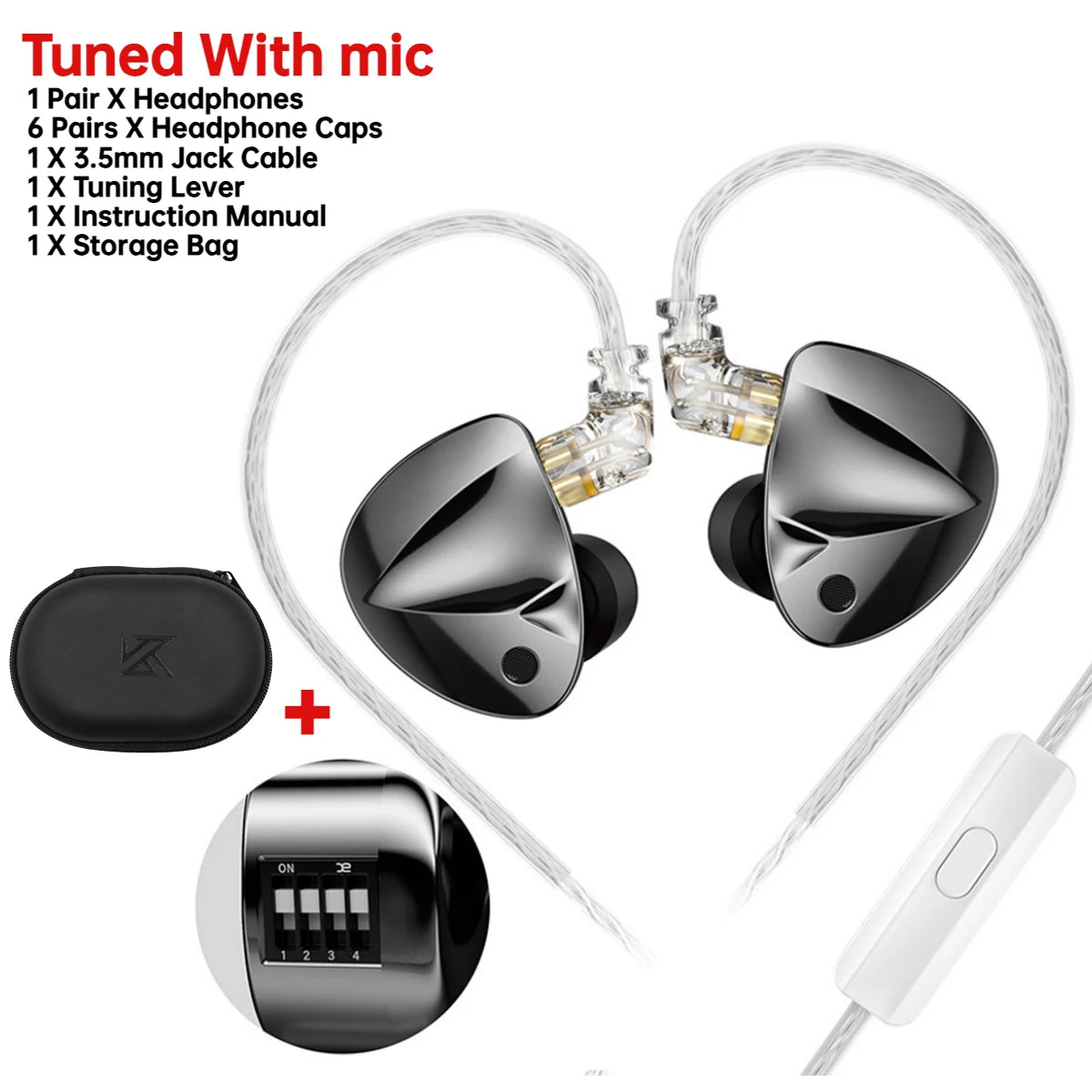 KZ D-Fi Wired Headphones 4-Level CustomizableTuning Switch HiFi Bass Earphone Dynamic In-Ear Monitor Earbuds 3D Stereo Headset