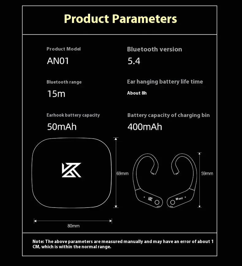 Kz An01 Ear-Hanging Earphone Wireless Bluetooth Active Noise Reduction Portable Earphone Hifi Audio Decoding Custom Muisc Gifts