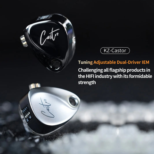 KZ CastorIEM adjustable dual driver subwoofer wired earphones 2PIN-C detachable cable dual dynamic driver wired earphones