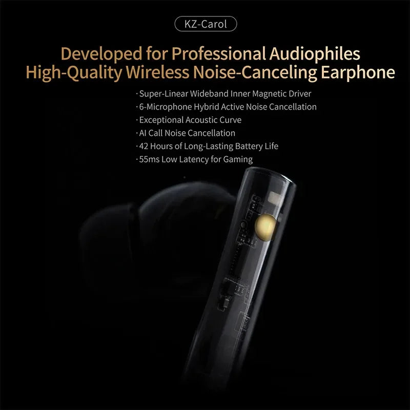 KZ Carol TWS - Bluetooth 5.3, 6 micrófonos, cancelación activa de ruido, sonido HiFi