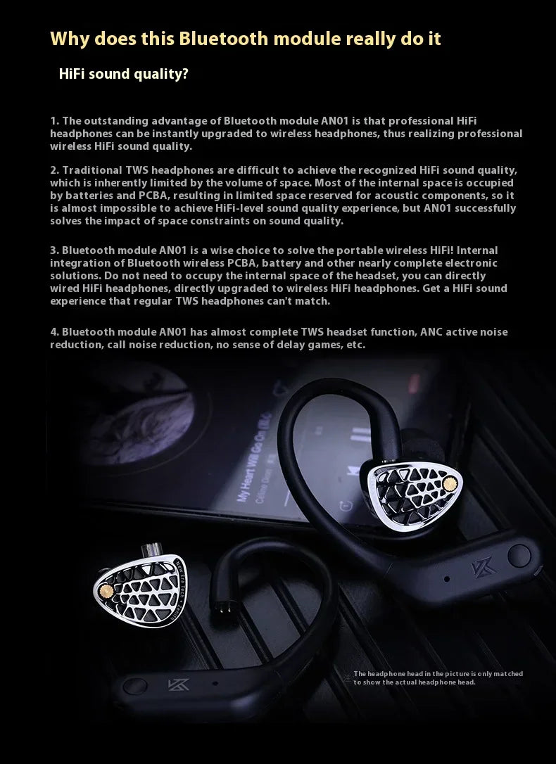 Kz An01 Ear-Hanging Earphone Wireless Bluetooth Active Noise Reduction Portable Earphone Hifi Audio Decoding Custom Muisc Gifts
