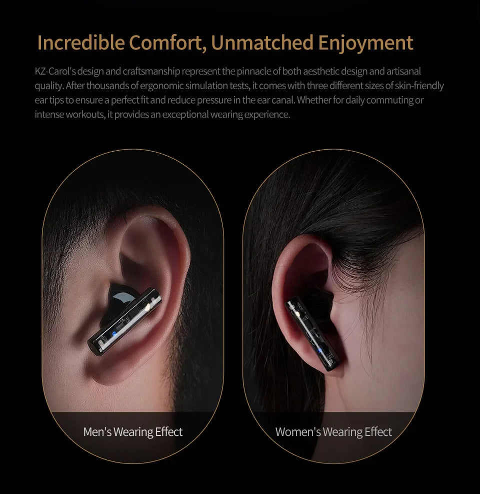 KZ Carol TWS - Bluetooth 5.3, 6 micrófonos, cancelación activa de ruido, sonido HiFi