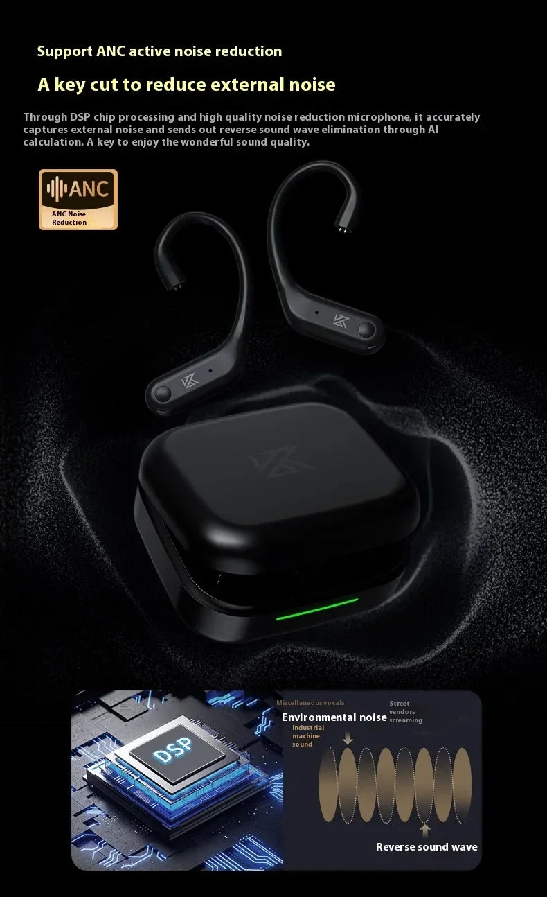 Kz An01 Ear-Hanging Earphone Wireless Bluetooth Active Noise Reduction Portable Earphone Hifi Audio Decoding Custom Muisc Gifts