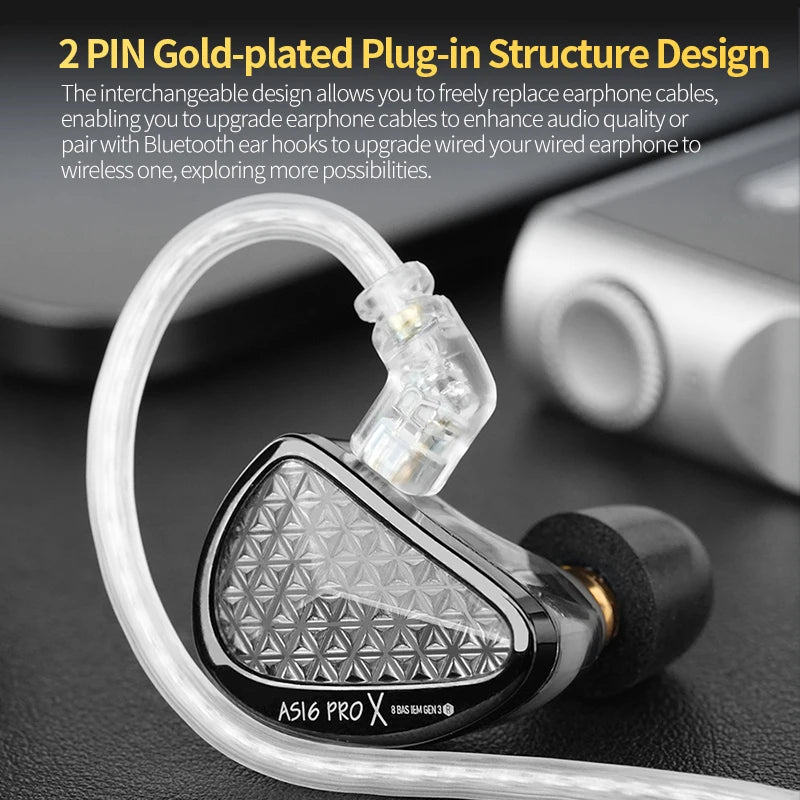 KZ AS16 PRO X in-ear headphones 8 balanced armature headphones three-channel acoustic duct structure HiFi headphones
