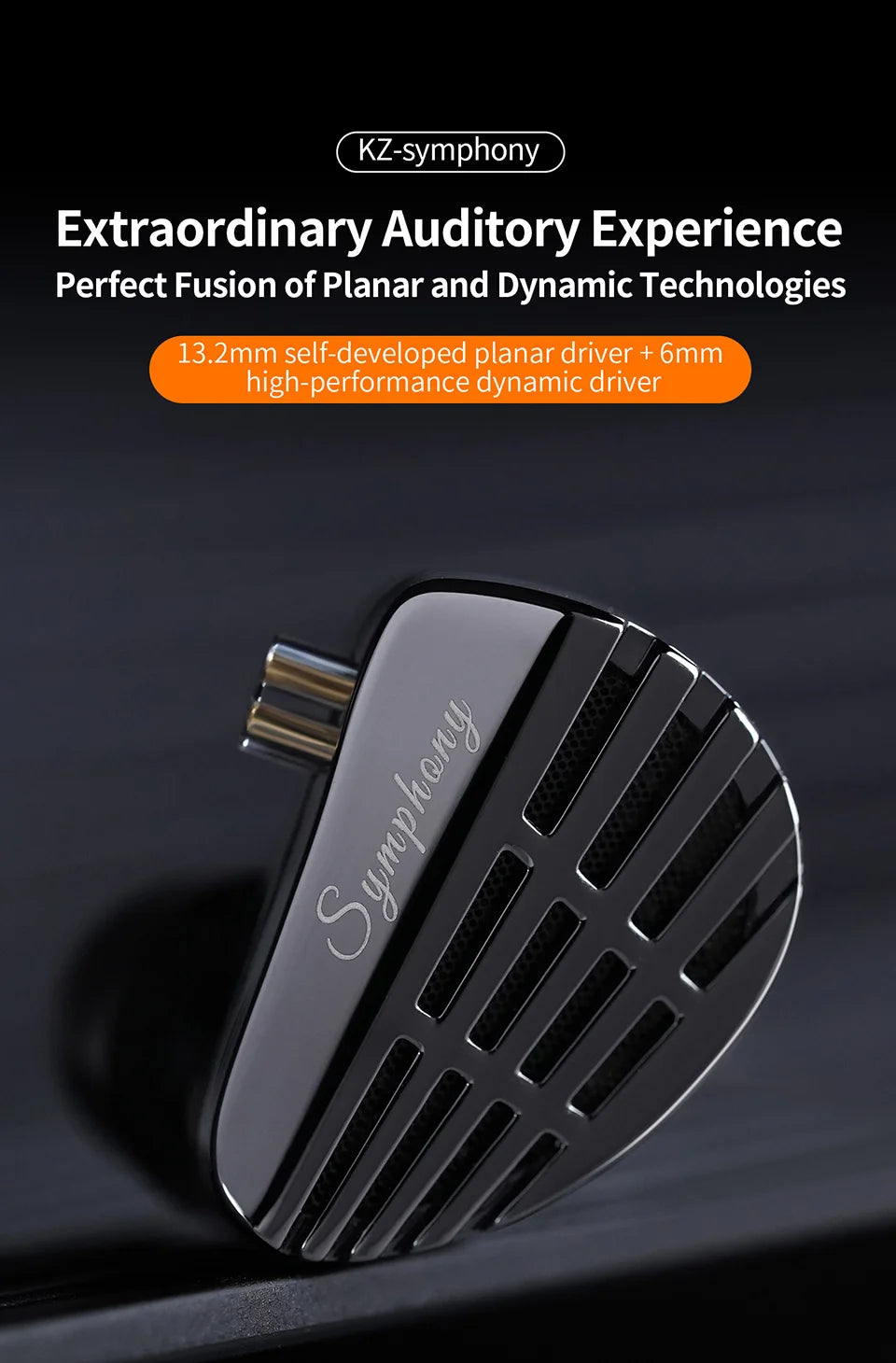 KZ Symphony in Ear Headphones Hybrid 13.2mm Self-developed Planar Driver Wired HIFI Audiophile Earphones DJ Gaming Music Headset