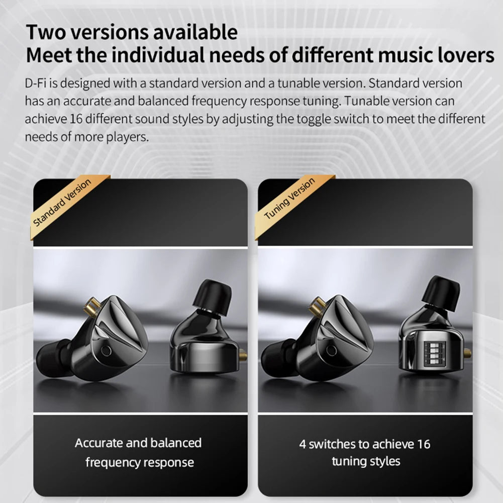 KZ D-Fi Wired Headphones 4-Level CustomizableTuning Switch HiFi Bass Earphone Dynamic In-Ear Monitor Earbuds 3D Stereo Headset
