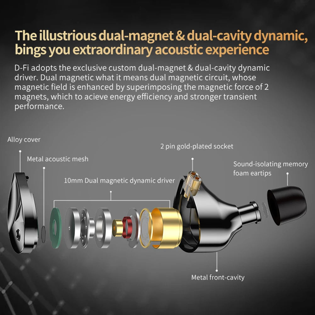 KZ D-Fi Wired Headphones 4-Level CustomizableTuning Switch HiFi Bass Earphone Dynamic In-Ear Monitor Earbuds 3D Stereo Headset